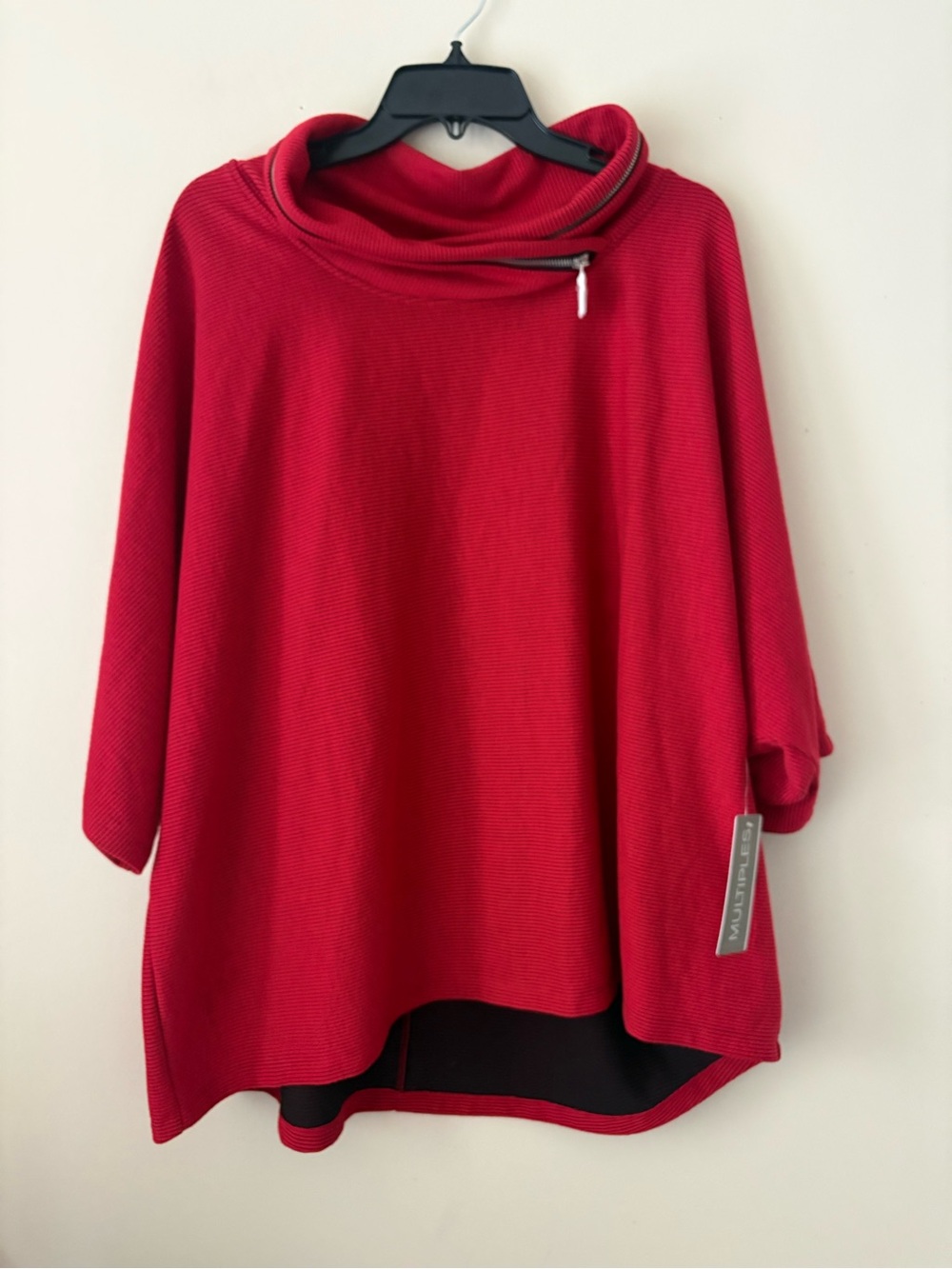 Multiples Red Funnel Neck Sweater with Zip Accent Sz.1 X New With Tag
